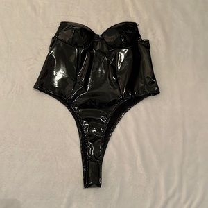 Black leather body suit